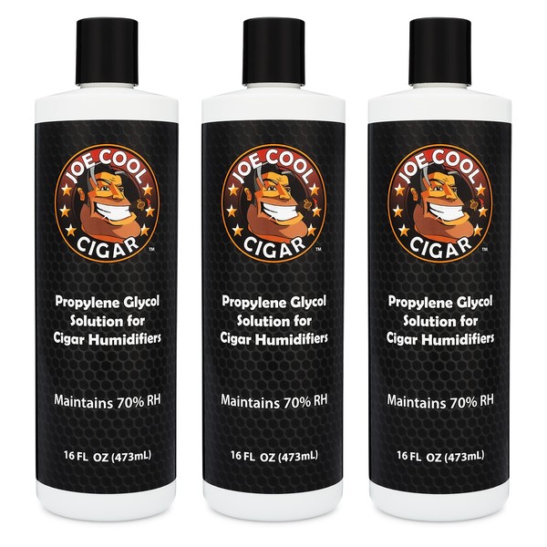Joe Cool Cigar Propylene Glycol Humidor Solution for Cigar Humidifiers (16 oz Bottles) - 3 PACK