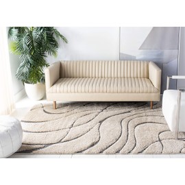 Safavieh Florida Shag Collection SG471 Abstract Wave 1.2-inch Thick Area Rug, 4' x 4' Square, Cream / Grey