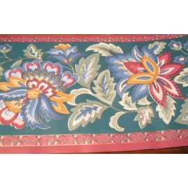 Brewster Green Wallpaper Border Wine Trim Flowers Flowering Blue Gold Wall EH99909 New