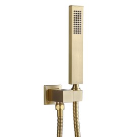 ENGA Square Brushed Gold Solid Brass Hand Held Shower Head With Wall Connector and Hose Wall Mount Handheld Showerheads Set