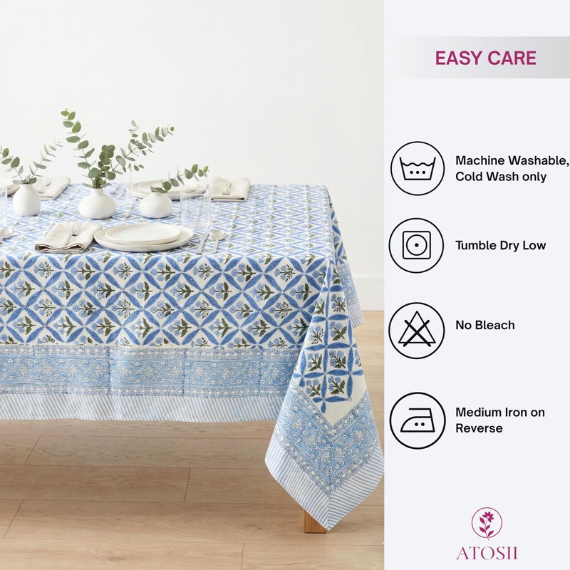 ATOSII Mantel de algodón Netta Blue 72 x 140 pulgadas