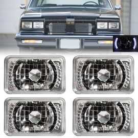 YLT Auto 4PCS 4x6" inch Square LED Headlights Cold White For 1980-1988 Oldsmobile Cutlass