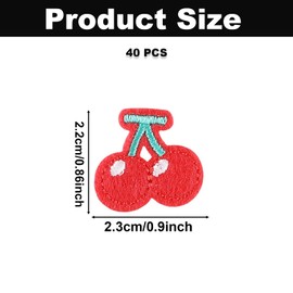 40PCS Mini Cherry Shape Iron on Patches, Fruit Theme Embroidered Applique Patch, Creative Food Sew on Embroidery Patches for Clothes Backpack Jean Jacket Hat Bag DIY Sewing Craft Decoration