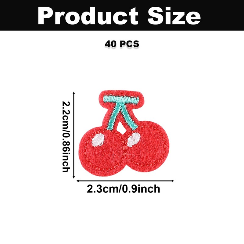 40PCS Mini Cherry Shape Iron on Patches, Fruit Theme Embroidered