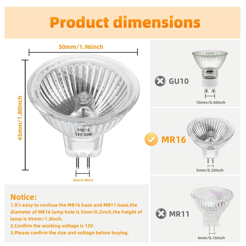 Blakapoo MR16 20W Halogen Bulb 12V 2 Pin GU5.3 Base