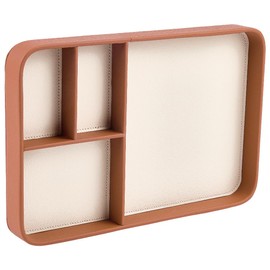 CALFOVERA 4 Grids PU Leather Velvet Display Tray Brown Leather Jewelry Storage Case Stackble Pendant Showcase Necklace Organizer Holder Container for Drawers Pendant Necklace Storage Display