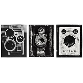 Lisa Russo Fine Art - Black and White Vintage Camera Prints for Industrial Wall Decor - Set of 3 - Not Framed (3 5x7 Prints Only)
