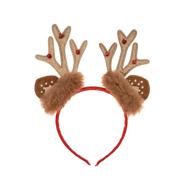 Madison Tyler - Diadema de cuernos de reno de Navidad para niños | Bonitos accesorios suaves y esponjosos para fiestas de Navidad | Regalos de día festivo para niñas y mujeres