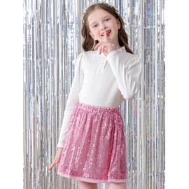 Girls Sequin Skirt Kids Pleated Sparkling Skirt Toddler Glitter Dance Skirt for Party 5-14 Years, pink
