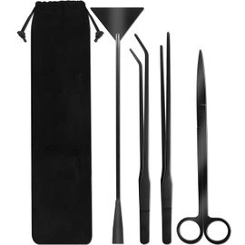 T Tersely Aquarium Aquascape Tools Kits, 4 in 1 Anti-Rust Aquatic Plant Aquascaping Tool Stainless Steel Black Tweezers Scissors Spatula for Aquarium Tank Clean Fish Tank Aquascape Tools Sets (Black)