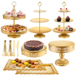 ELIMTEC ELIMTEC Gold Cake Stand Metal Dessert Table Display Set Tiered Cupcake Holder Fruit Candy Donut Plate Serving Tower Tray Platter (Gold)