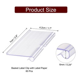 sourcing map 60pcs Basket Labels Clip 2.8 x 1.7 Inch Plastic Removable Storage Bin Labels Tags with Label Papers for Baskets, Storage Closet, Cube Box, Cloth Bins, Food Pantry, Clear