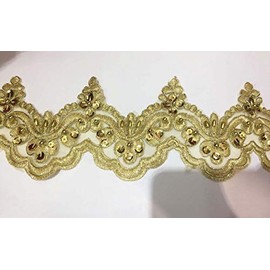 Beaded Lace Trim Sequinned Ribbon Vintage Decorative Wedding/Bridal DIY Craft Sewing Coloured Fabric (Gold, 5 Yards)