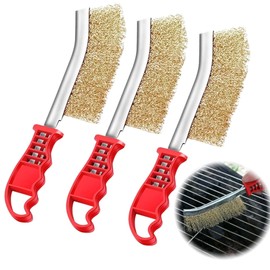 Brass Brush Grill, Pack of 3 Grill Brush, Brass, Wire Brush, Brass, Small Wire Brushes with Bristles Made of Stainless Steel Brass and Nylon, for Cleaning Welding Slag and Rust and Grill Residues