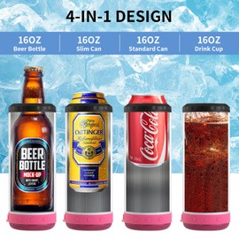 INSTOME Sublimation Can Cooler with Speaker,4 in 1 16oz Straight Music Can Cooler,Insulated Speaker Cup Can Cooler with Detachable Led Light for Summer Beach Party (rose red)