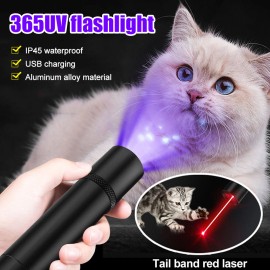 AMSUER 365nm LED UV Ultra Violet&Red Laser Flashlight Blacklight Inspection Lamp Torch