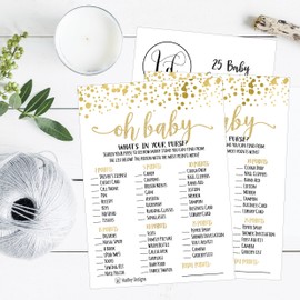 Hadley Designs Hilarious Baby Shower Games Set – 25 What's In Your Purse Baby Shower Game, Fun Sprinkle Themed Bundle Pack of Cards To Play, Gender Neutral and Fun for Boys & Girls (Gold)