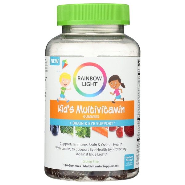Rainbow Light Kid's Multivitamin Gummies, Brain & Eye Support, Blueberry, 120 Gummies