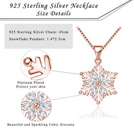 Deyanse Women's Silver Christmas Jewellery Set, 925 Sterling Silver Snowflake Necklace & Stud Earrings Set, 45 cm Silver Chain with Snowflake Pendant & Silver Snowflake Stud Earrings Set, Cubic