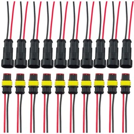 Car Wire Connector, CESFONJER 2 Pin x 10 Kit Waterproof Electrical Terminal with 8cm Cable, Wiring Coupler, Motorcycle Scooter Truck Marine Plug Socket Kit