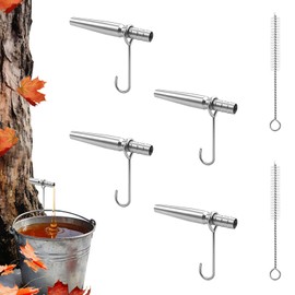 4 Pcs Maple Tree Syrup Tapping Kit, Including 4 Stainless Steel Tree Tap 4 Hooks and 2 Spile Cleaning Brushes, Maple Tree Tapping Kit for Maple Syrup Collection Supplies