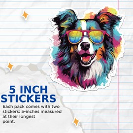 (2 Pack) Collie Dog Stickers - Collie with Sunglasses - Choose FromOver 100 Dog Breeds - 5 Inches On Longest Side - Premium Vinyl - Made in USA - BMCS0341