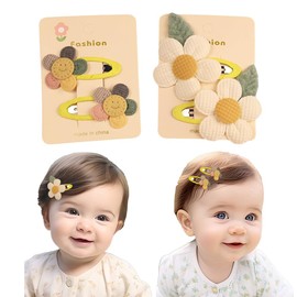 Yheahin 4pcs Cute Fabric Baby Hair Clips Glitter Flower Hair Clips for Toddler Small Hair Clips for Thin Hair Non Slip Hair Accessories for Infant Baby Girls (Ivory 2)