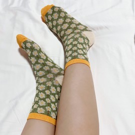 ILILIC 5/6/10 Pairs Casual Cotton Socks Colorful Floral Crew Socks Pack for Women Girls Ankle Socks Multipack (5 Pairs Floral (A))