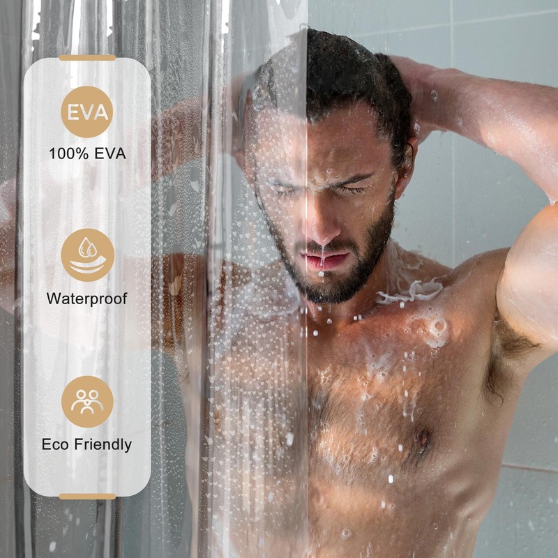 AmazerBath Shower Curtain Liner, 100% EVA Luxury Soft Clear Grey