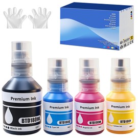 SHUOLEI Compatible BTD180 Ink Refill Bottles Combo Replacements for Brother DCP-T580DW DCP-T583DW DCP-T780DW Printers Compatible with Brother BTD180BK BT-D180 Ink Bottles 4 Pack (BK C M Y 4-Pack)