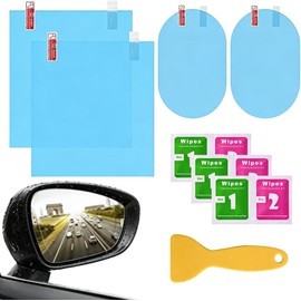 Mica Antilluvia Antiniebla para Ventana y Retrovisor Transparente Fácil Aplicación, A Prueba de Lluvia, 2 Micas para Espejos Laterales, Incluye Micas Oval y 2 Micas Cuadradas