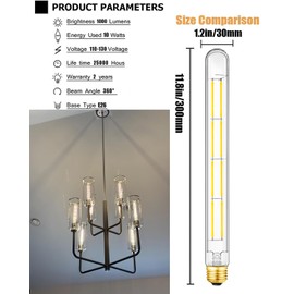 LVYE LED Tubular Light Bulbs,E26 Dimmable Long Led Bulbs,10W Equal 100 Watt, 4000K Daylight,11.8in Led Edison Tube Bulb,T10 Clear Glass Cover,6Pack.