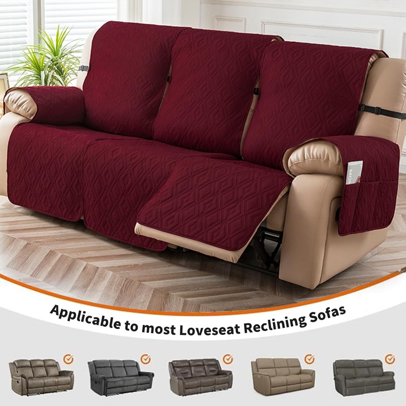 Genina Waterproof Reclining Couch Cover for 3 Seater Non-Slip, Washable