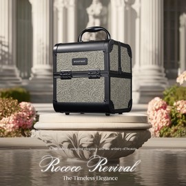 BYOOTIQUE Makeup Train Case 2-Tier Trays Portable Cosmetic Cases Travel Makeup Storage Organizer Lockable Box with Mirror for Makeup Artist Nail Tech,Rococo GainsBoro