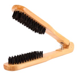 Hair Straightening Comb, Bristle Clamp Hair Brush Double Brushes Anti Static Hair Straightener Comb Home Salon Wooden Hairdressing Styling Brush for Smoothing and Straight Hair Sty
