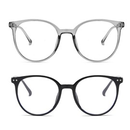 BSITSSS 2 Pairs of Blue Light Filter Glasses, Blue Light Glasses, Lightweight, Fashionable Round Frame, Blue Light Glasses, Interchangeable Lenses Glasses Shortsighted for Men and Women (Black &