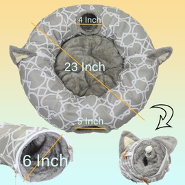 LUCKITTY Plush Inside Round Shape Small Animals Tube Tunnel Bed with Interactive Ball for Guinea Pig, Hamster, Chinchilla, Hedgehog Hiding and Resting, Geometric Grey