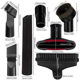 6-Piece Vacuum Attachments Set Compatible with Karcher, Shark, Henry & Other Vacuums – Includes PP Hair & Sofa Brush, 2-in-1 Nozzle, Flat Suction, Round Horsehair Brush & Universal Adaptor (32mm/35mm)