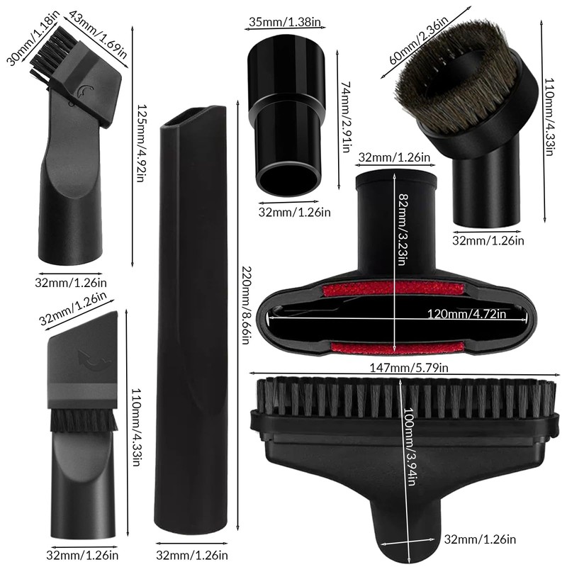 6-Piece Vacuum Attachments Set Compatible with Karcher, Shark, Henry &