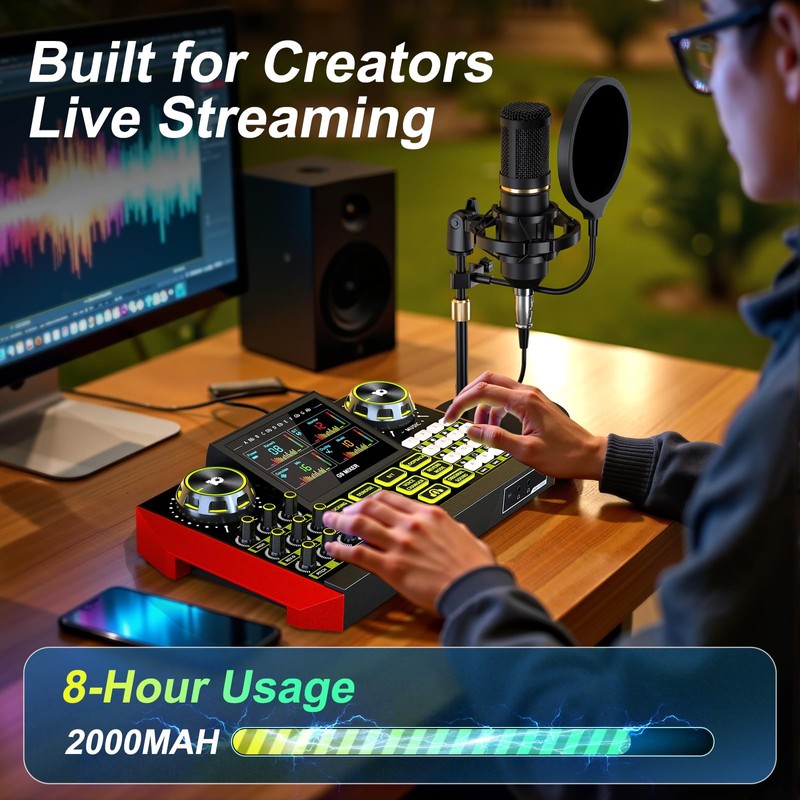 Audio Mixer, Sound Board for Pc/Phone Live Streaming Singing Gaming,