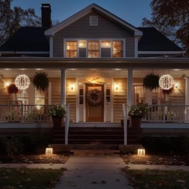 Indoor or Outdoor Pre-Lit Light Up Sphere Hanging Decoration with 160 Warm White Micro LEDs, Black Frame, 5m Lead & Timer – Home or Garden Bright Round LED Lighting Festive Xmas Decor – 30cm Diameter