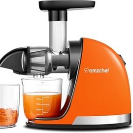 AMZCHEF ZM1501 Masticating Juicer with Quiet Motor, Cold press Juicer with Reverse Function, Easy to Clean with Brush for High Nutrient Fruit and Vegetable Juice, Red(Updated) - Colour: Sun Orange