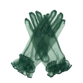 QRBTSCL Women's Short Mesh Gloves Ruffled Tulle Wedding Party Gloves Short Prom Evening Gloves Dark Green