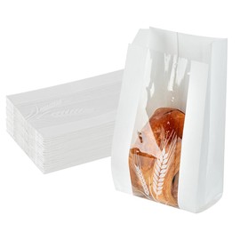 Restaurantware Bag Tek 4.5 x 2.5 x 8.5 Inch Bread Paper Bags 100 Greaseproof Baguette Paper Bags - Micro Perforated Clear Window White Paper Bakery Bread Bags Disposable Freezable