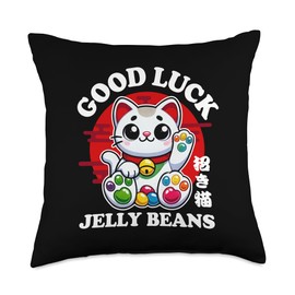 Good Luck Kitty Cartoon Japanese Cute Lucky Cat Jelly Beans Throw Pillow
