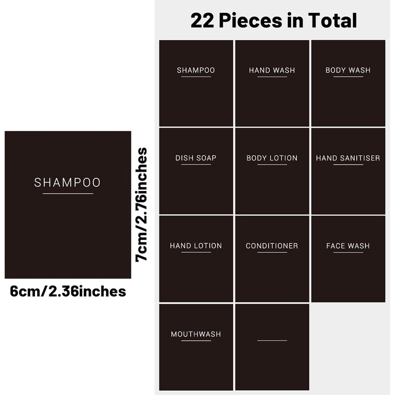 Matte Soap Dispensers with 22 Black Waterproof Labels and Walnut