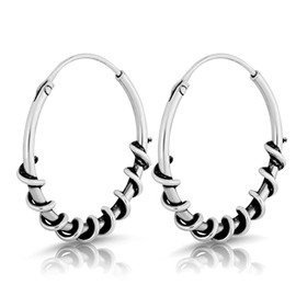 NKlaus Pair of 18 mm Bali Creole Earrings Spiral Decorated Celtic 925 Sterling Silver Gothic 4367, Silver