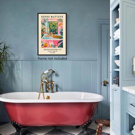 Vintage Henri Matisse Canvas Picture, Tiger in Bathtub, Funny Bathroom Poster, Cute Tiger Animal Print, Pink-Green Dopamine Beach Wall Decor, Tropical Botanical Flower Picture, 30 x 40 cm, Unframed
