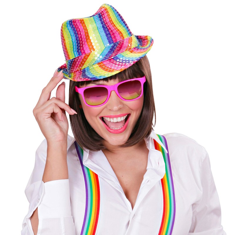 WIDMANN 0081U ? Sequin Fedora Hat In Colours of Rainbow,