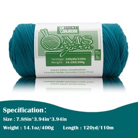MSyarn 400g T Shirt Yarn, Tshirt Crochet Yarn for Crocheting Bag/Craft Project/Home Decor, 14.1oz/400g, 120yd/110m Crochet with Polyester Spandex Blend Stretch Fabric(Peacock Blue)